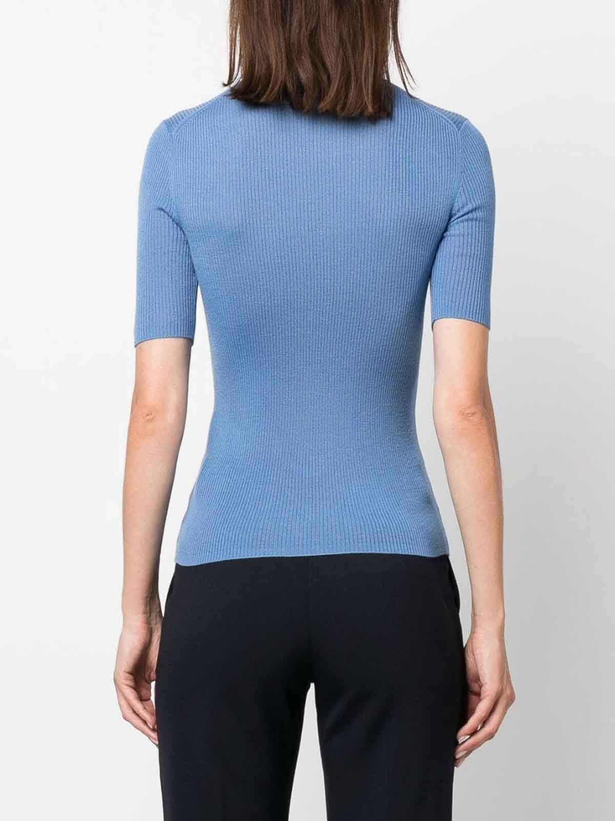 Shop P.a.r.o.s.h Ribbed-knit Wool T-shirt In Light Blue