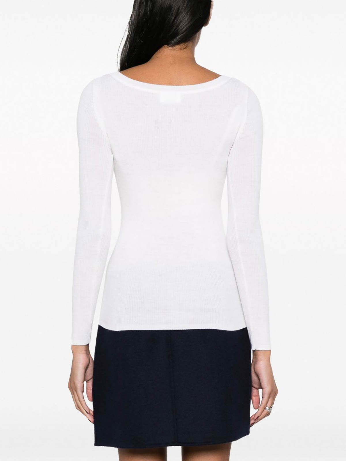 Shop P.a.r.o.s.h V-neck Ribbed-knit Wool Jumper In White