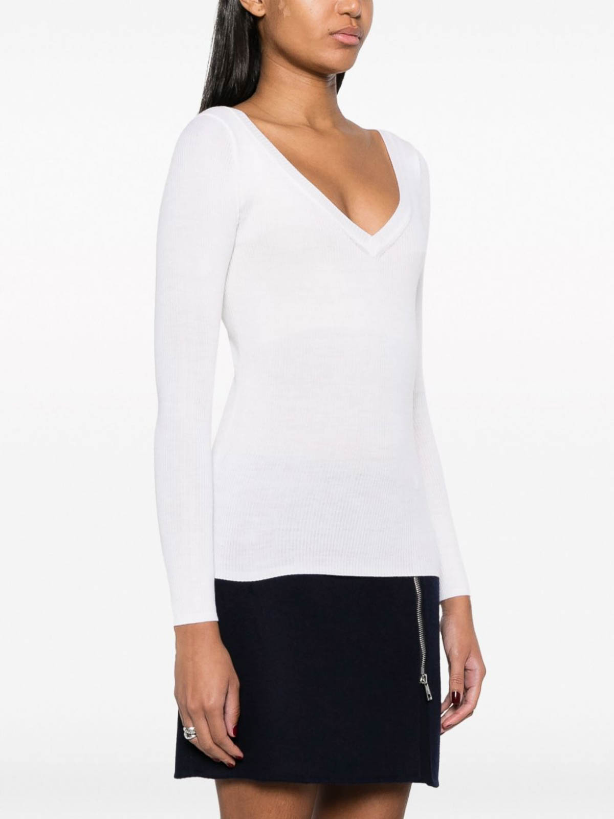 Shop P.a.r.o.s.h V-neck Ribbed-knit Wool Jumper In White