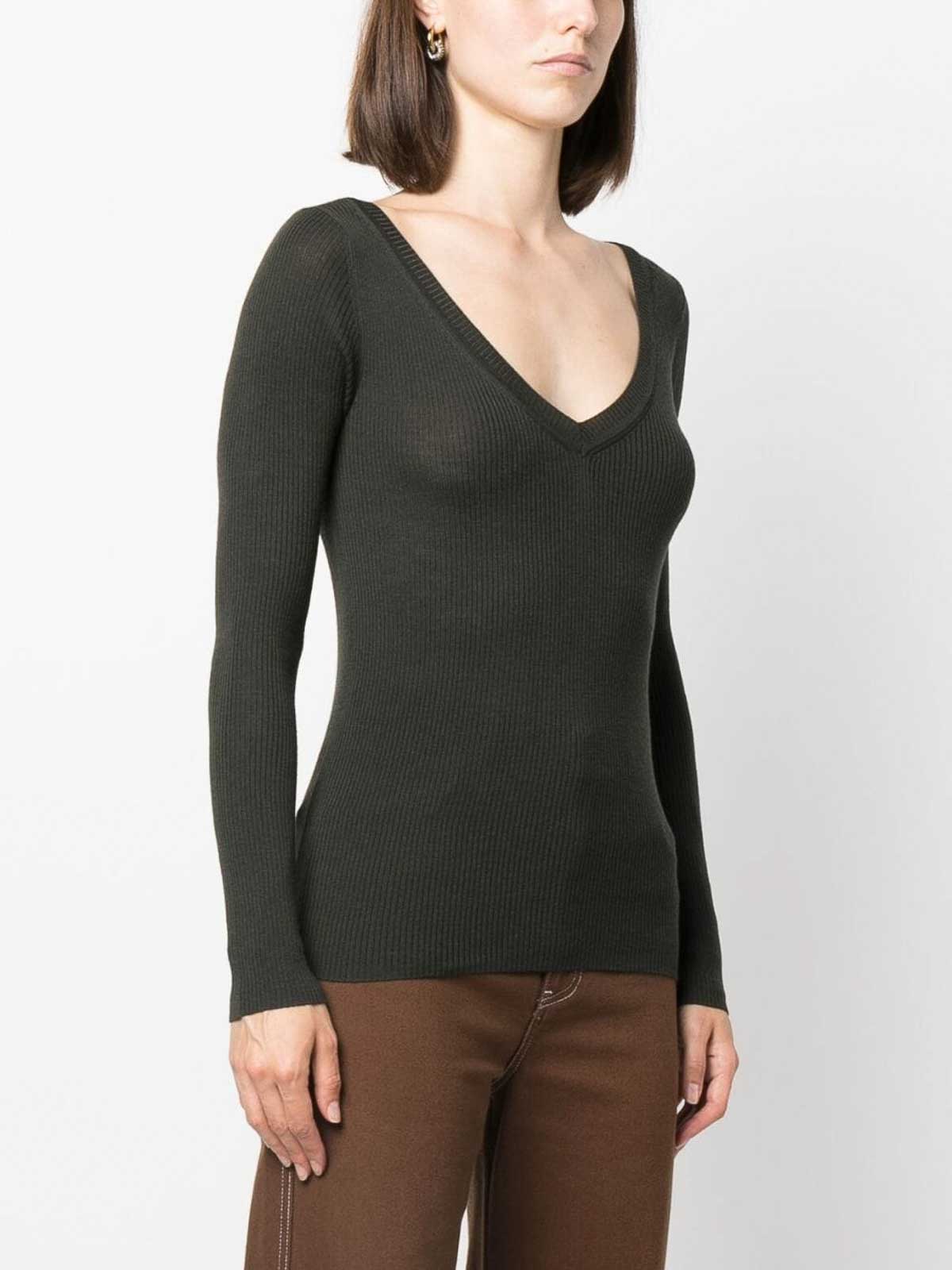 Shop P.a.r.o.s.h Ribbed Wool Jumper In Green