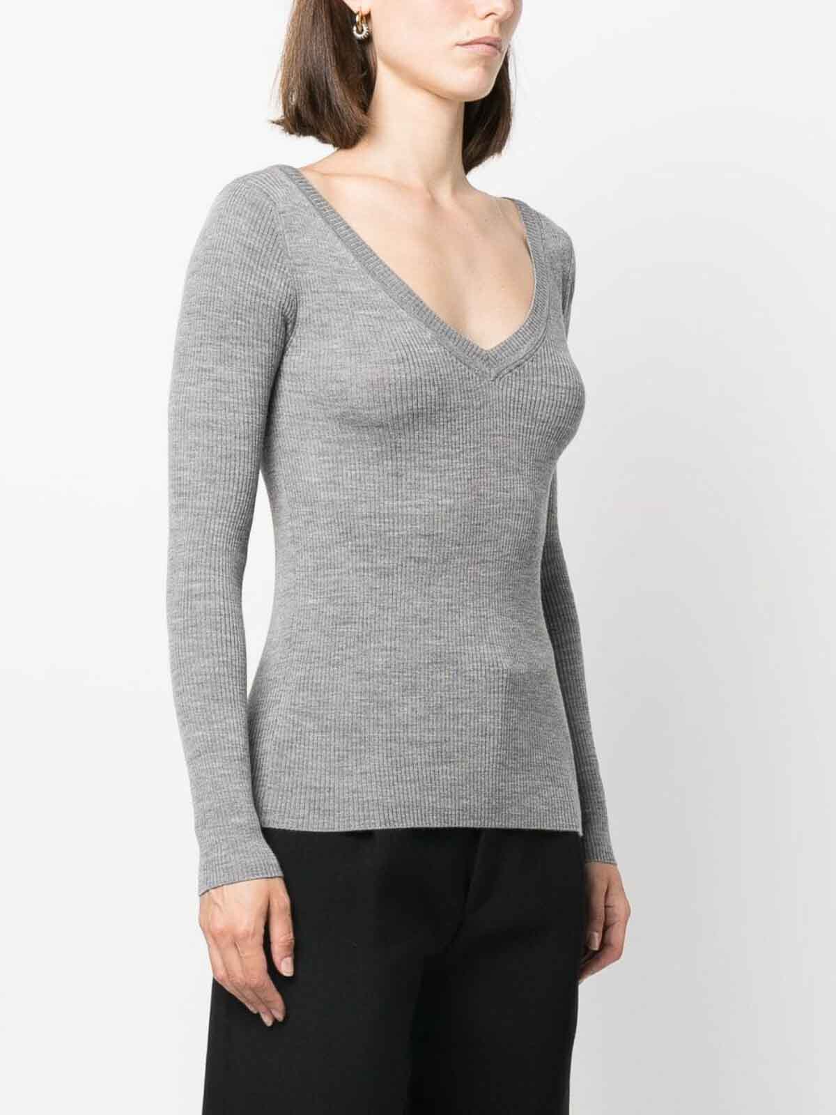 Shop P.a.r.o.s.h Ribbed Wool Jumper In Grey