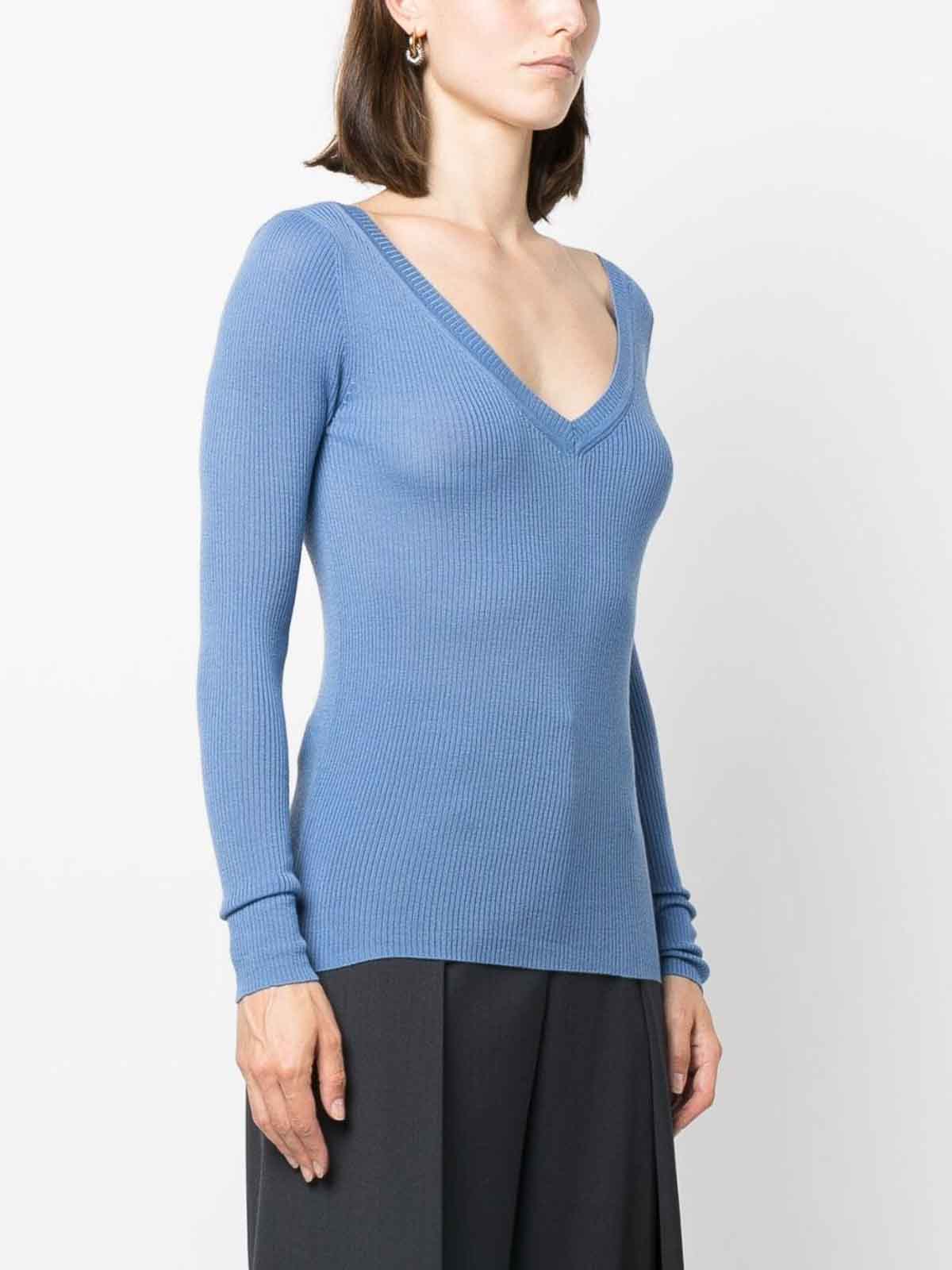 Shop P.a.r.o.s.h Ribbed Wool Jumper In Light Blue