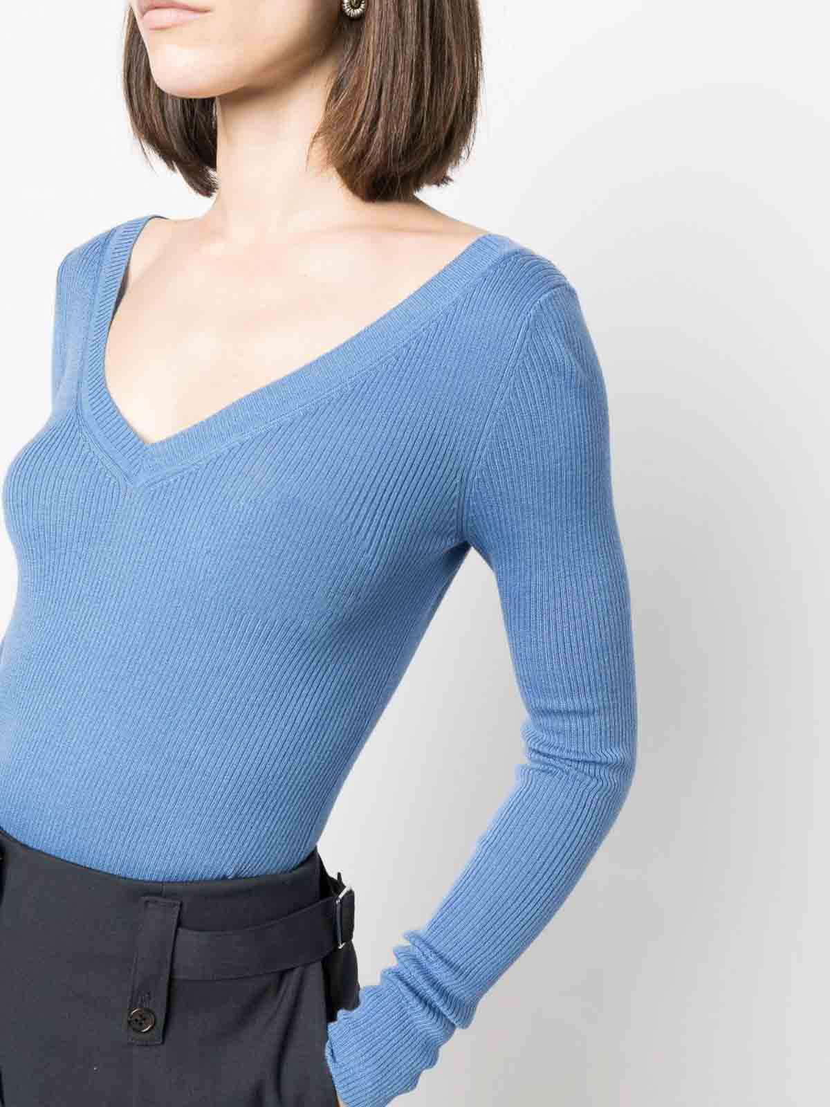 Shop P.a.r.o.s.h Ribbed Wool Jumper In Light Blue