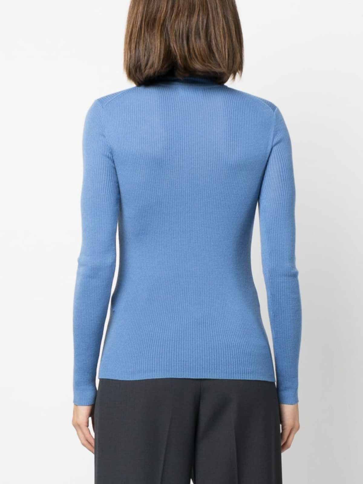 Shop P.a.r.o.s.h Eck Ribbed Wool Jumper In Light Blue