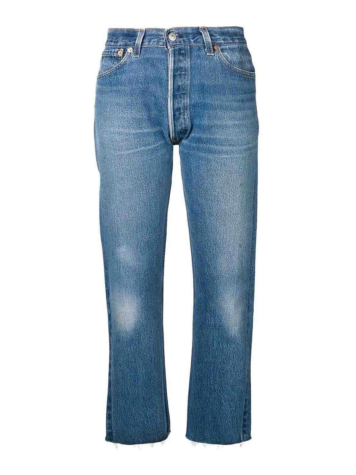 Shop Re/done Stove Pipe Denim Cropped Jeans In Blue
