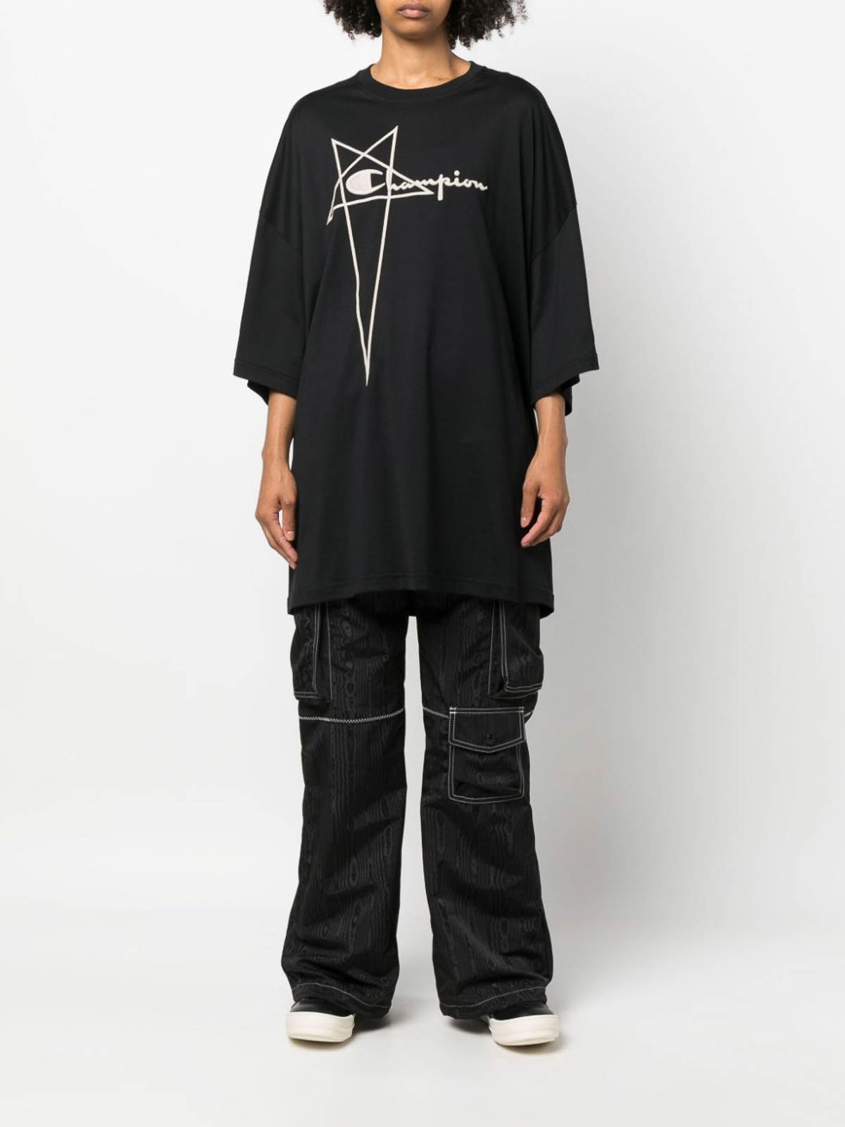 Rick Owens logo-embroidered cotton t-shirt|CW02C9229CHJEG09