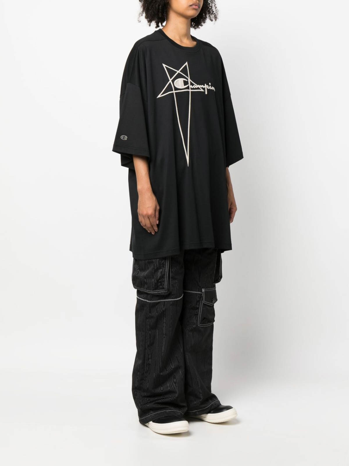 Rick Owens logo-embroidered cotton t-shirt|CW02C9229CHJEG09