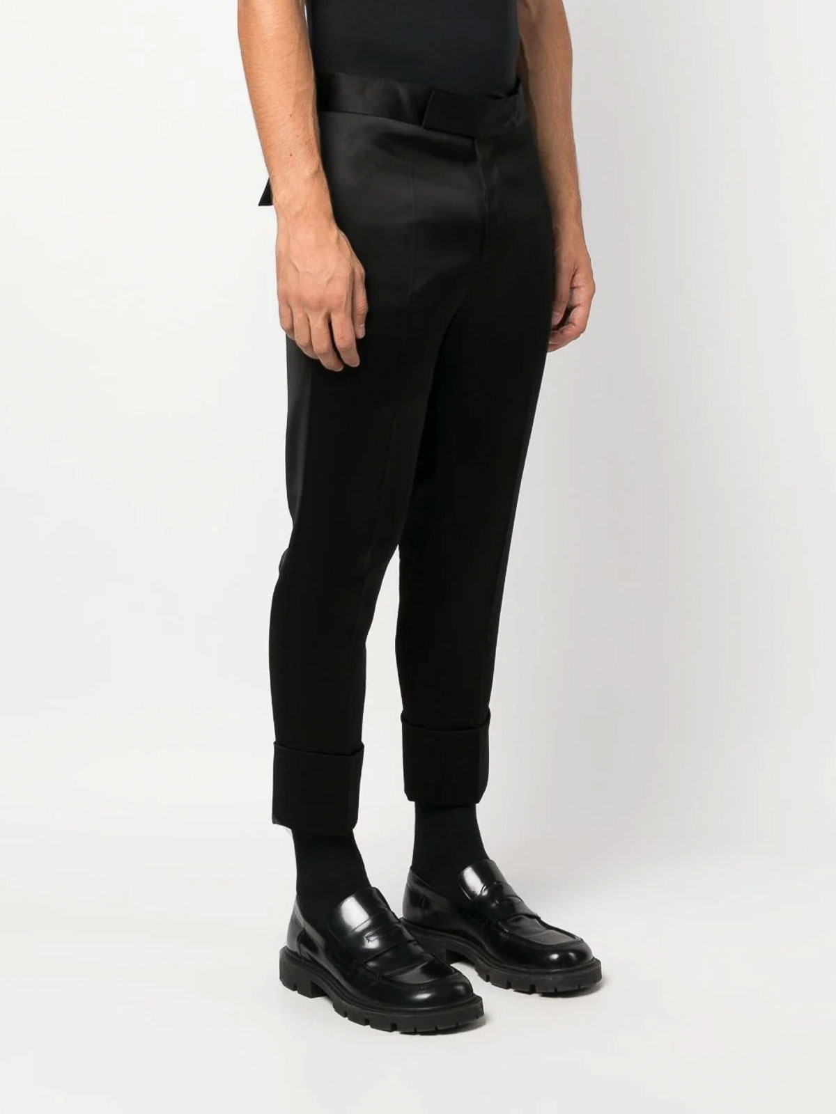 Shop Sapio Satin-finish Cropped Tailored Trousers In Black