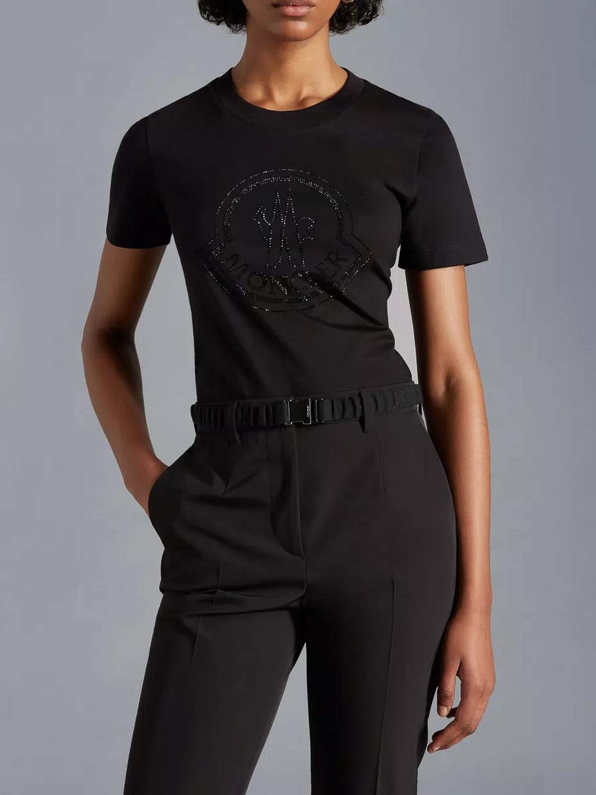 Moncler t-shirt with crystal logo - Black - Women