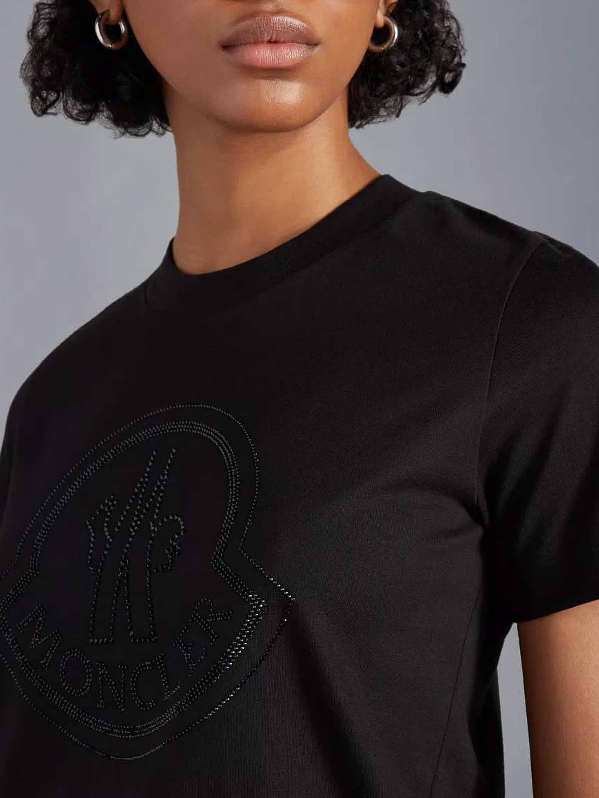 Moncler t-shirt with crystal logo - Black - Women