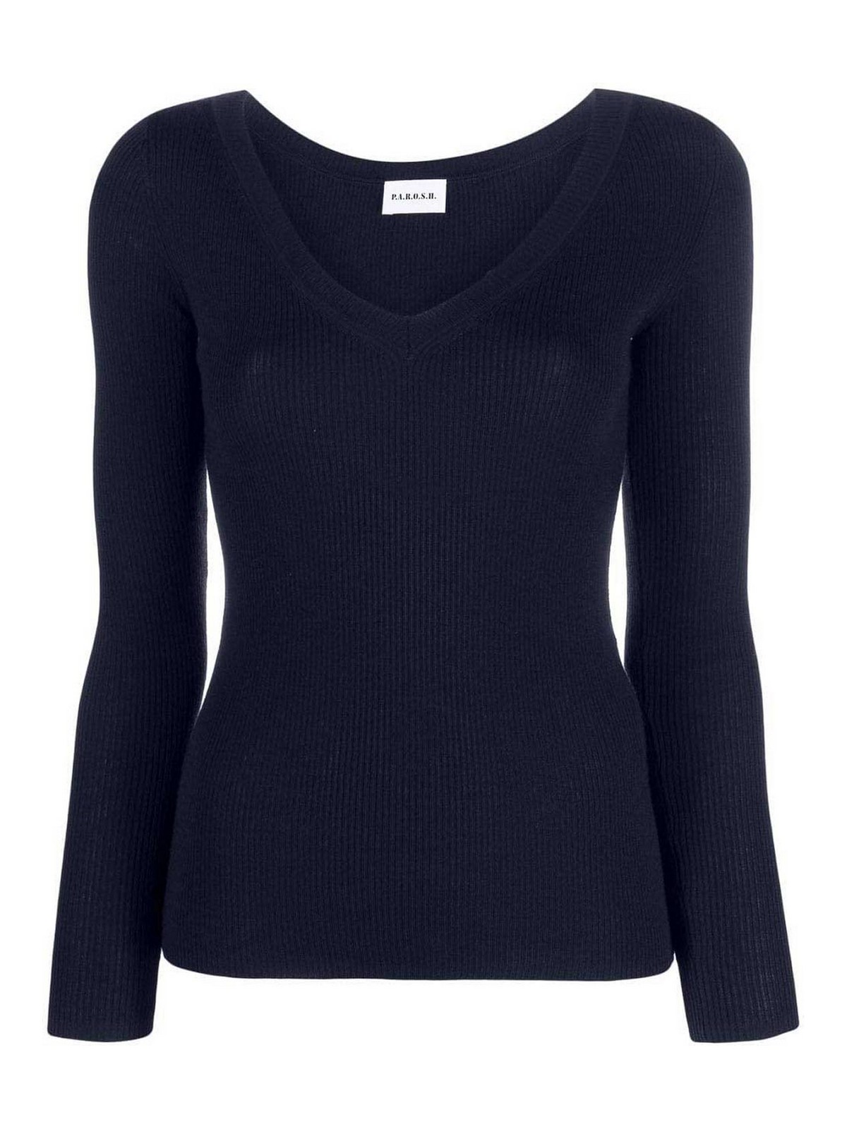 Shop P.a.r.o.s.h Knitted V-neck Long-sleeve Top In Blue