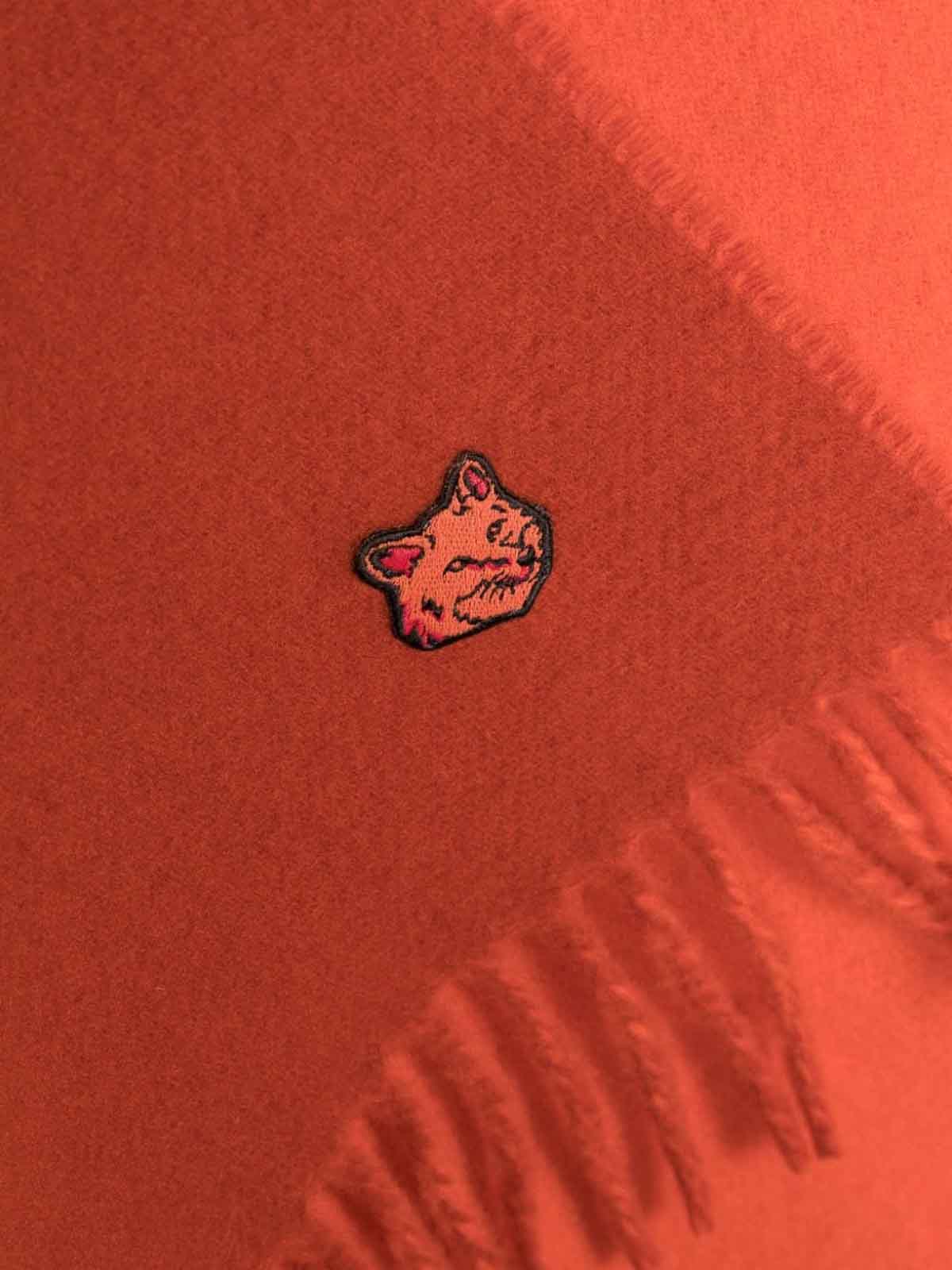 Shop Maison Kitsuné Logo-patch Wool Scarf In Red