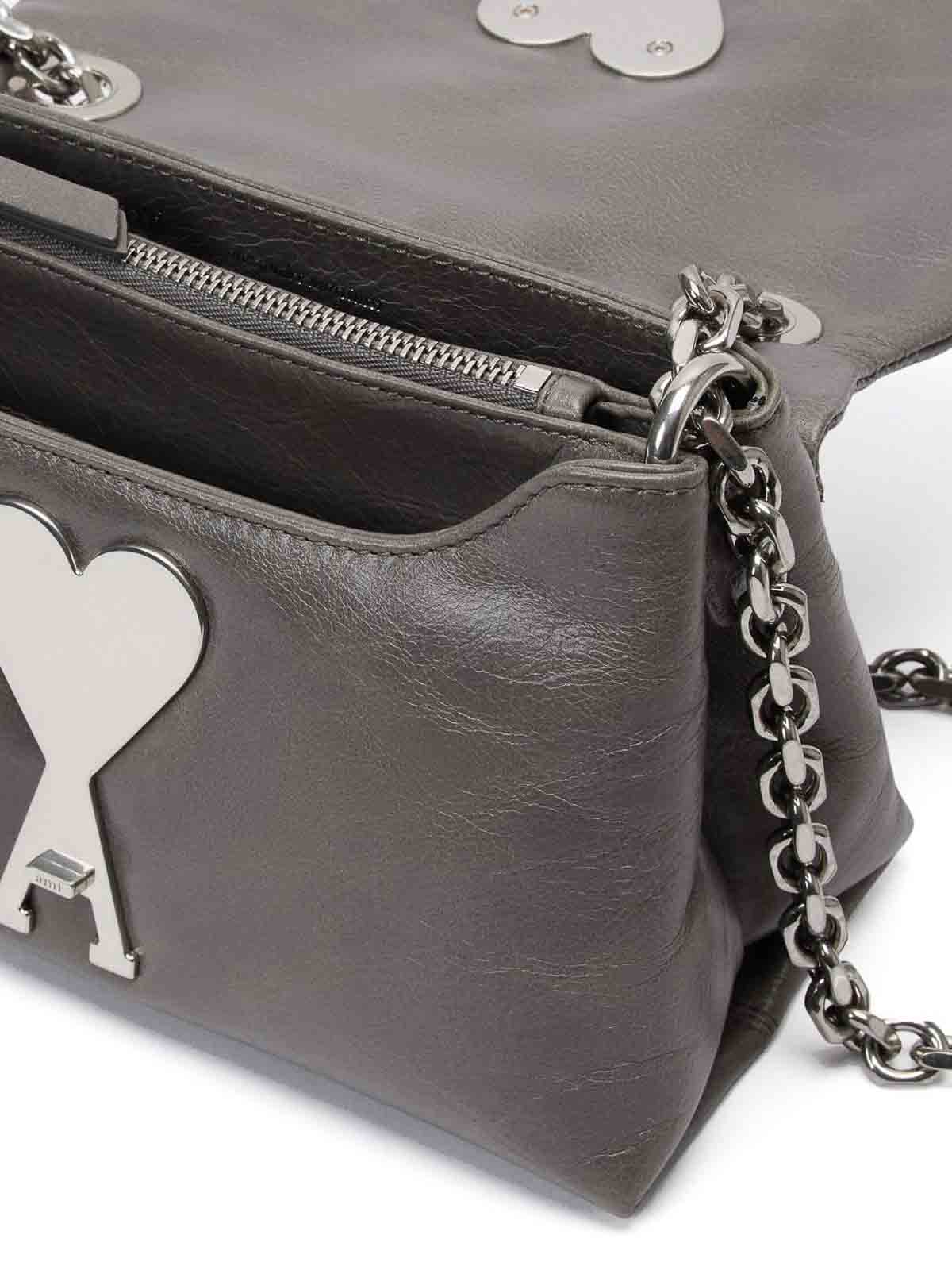 Ami Paris voulez-vous crinkled leather bag - Grey|ULL001AL0013087 Ami Paris voulez-vous crinkled leather bag - Grey|ULL001AL0013087