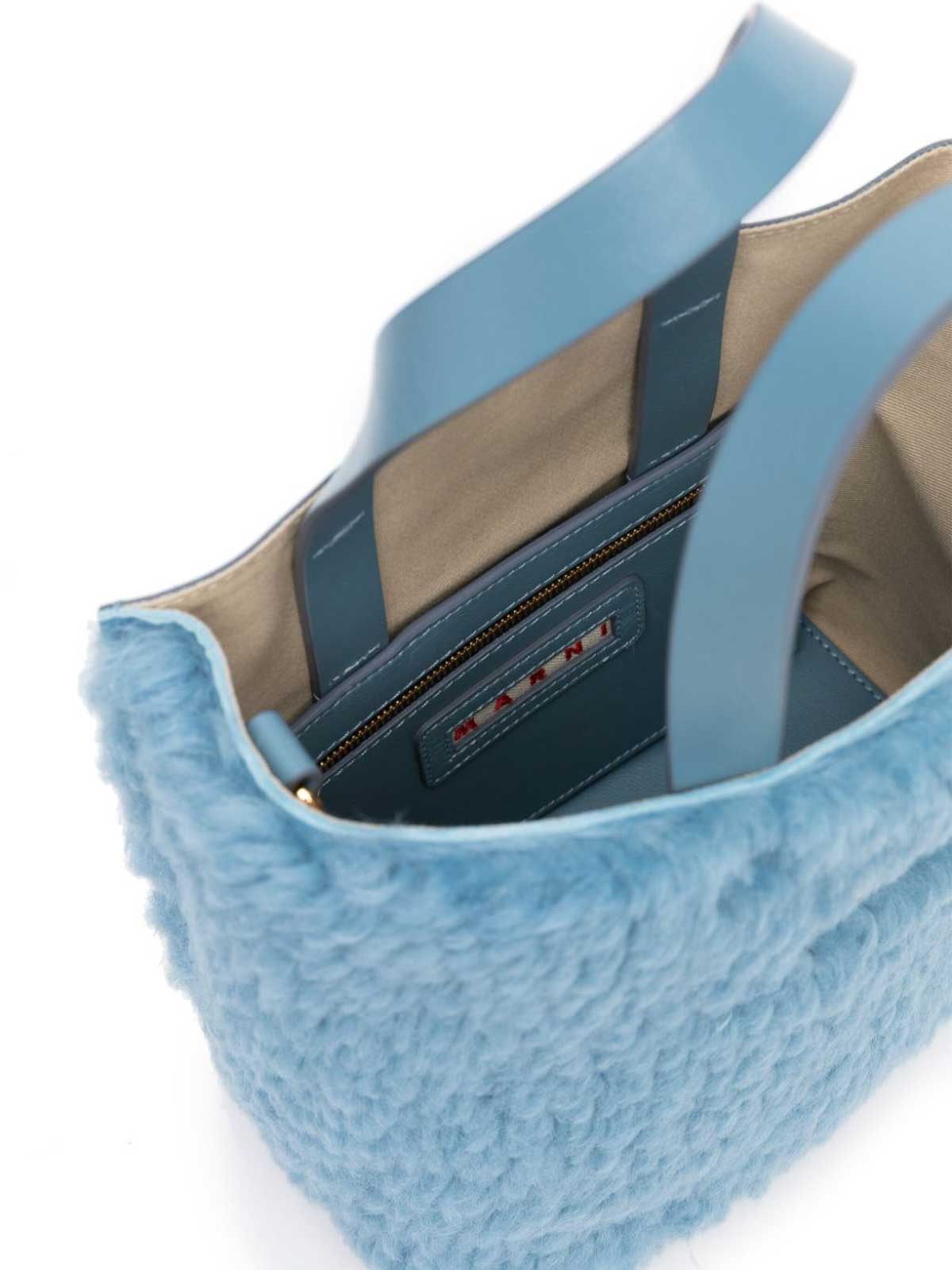 Marni Blue Shearling Women Bag Medium Trunk Bag by Marni- La Garçonne main image 4