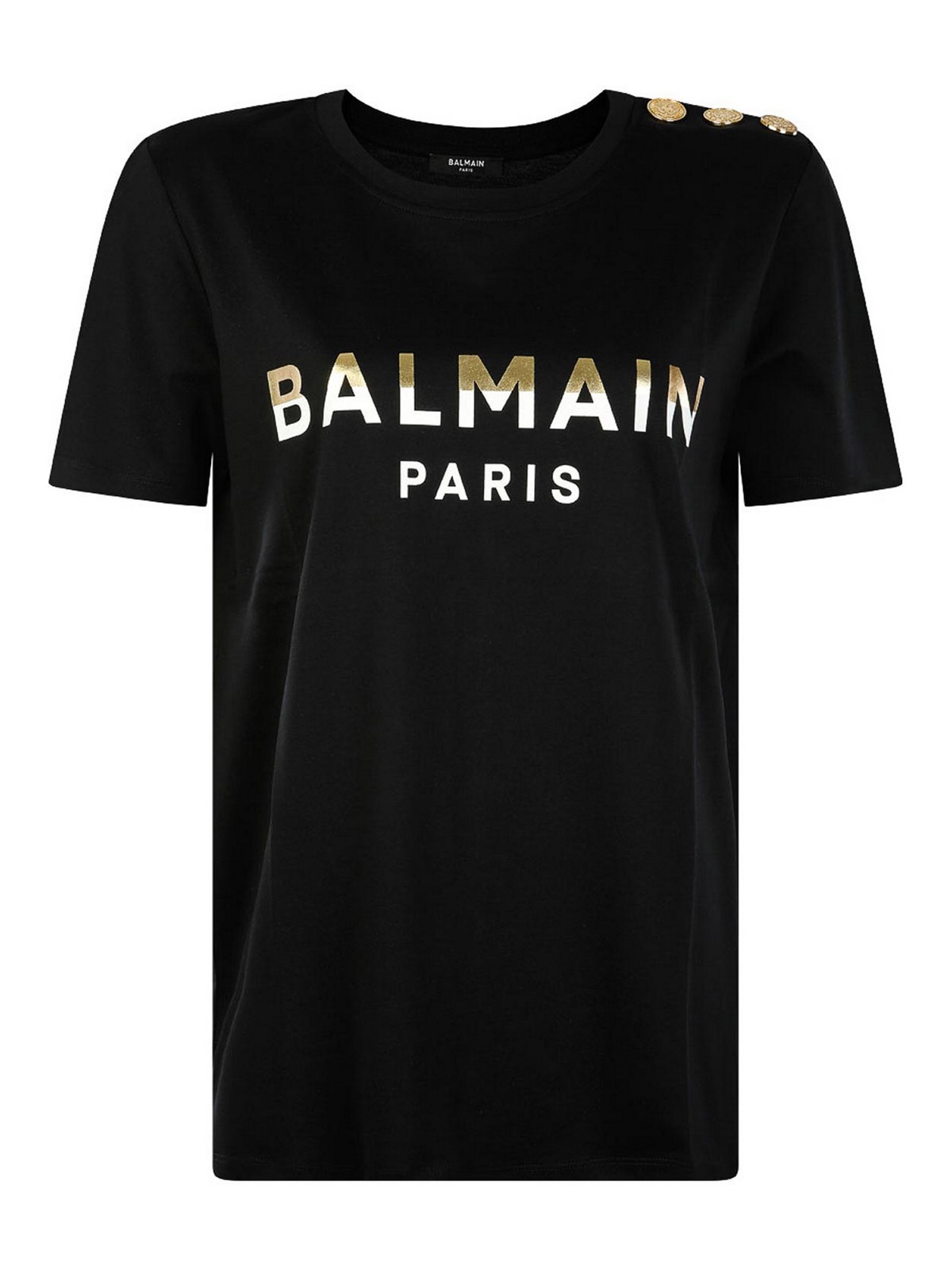Balmain Black White And Gold-tone Cotton T-shirt