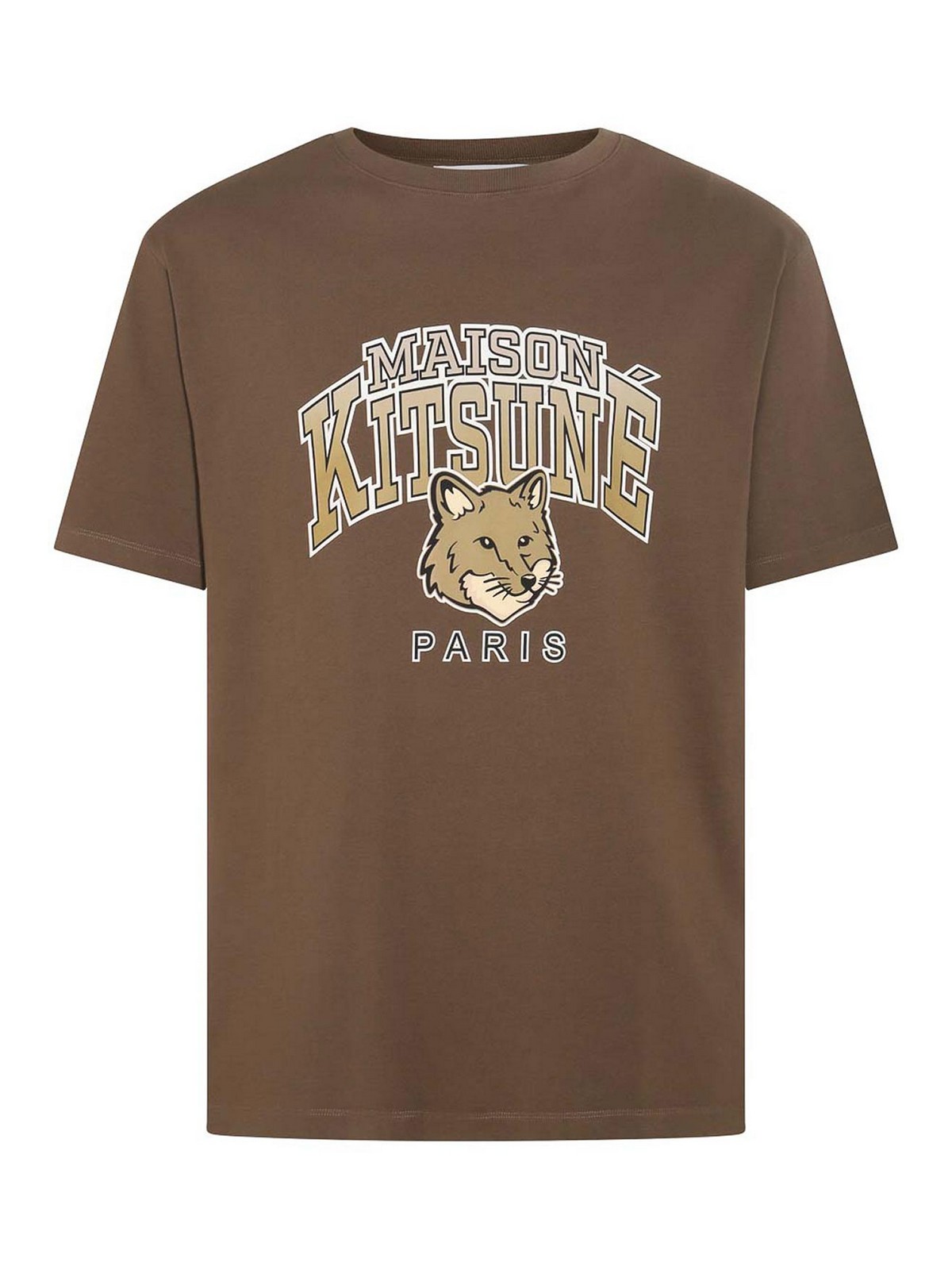 Maison Kitsuné Khaki Cotton College Fox T-shirt In Light Brown