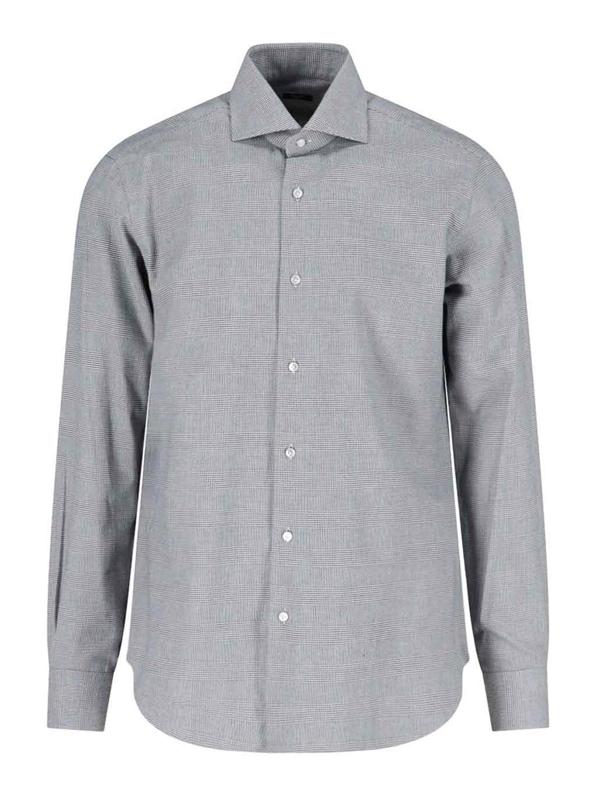 Barba Houndstooth Shirt In Grey