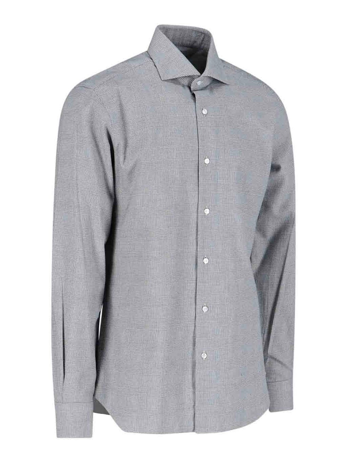 Shop Barba Houndstooth Shirt In Grey