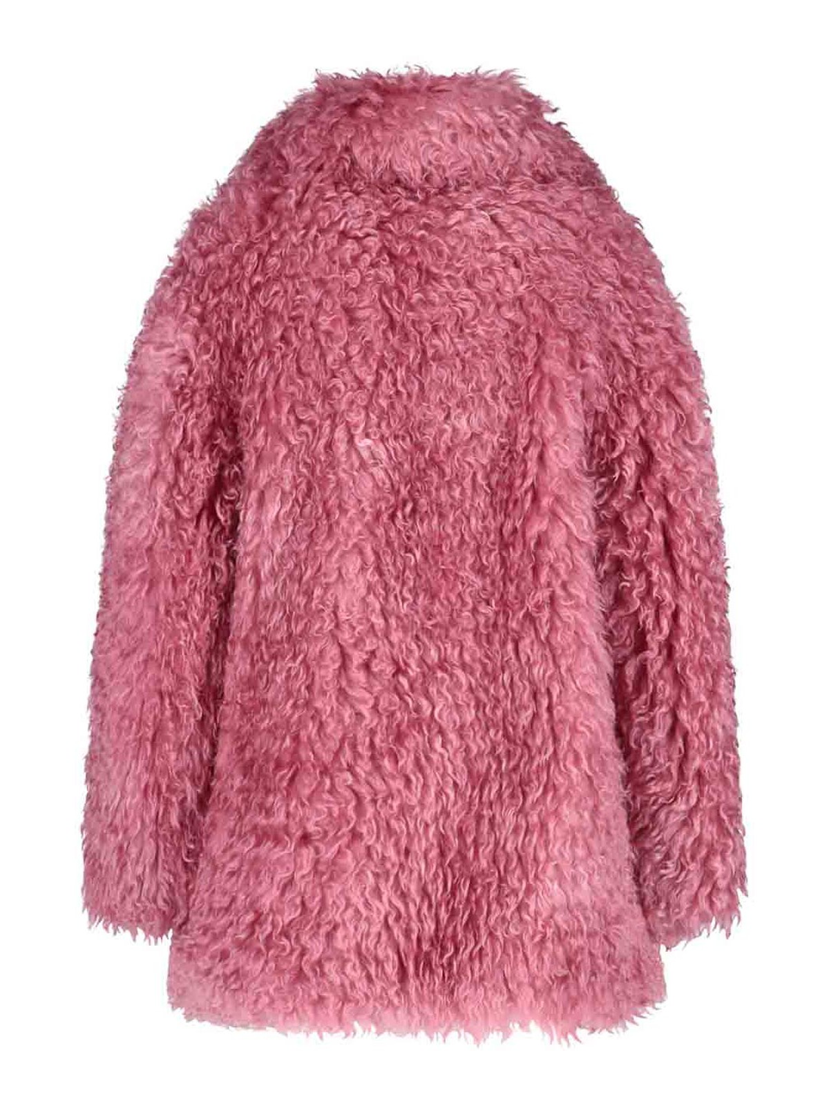Shop Becagli Fur Effect Coat In Nude & Neutrals