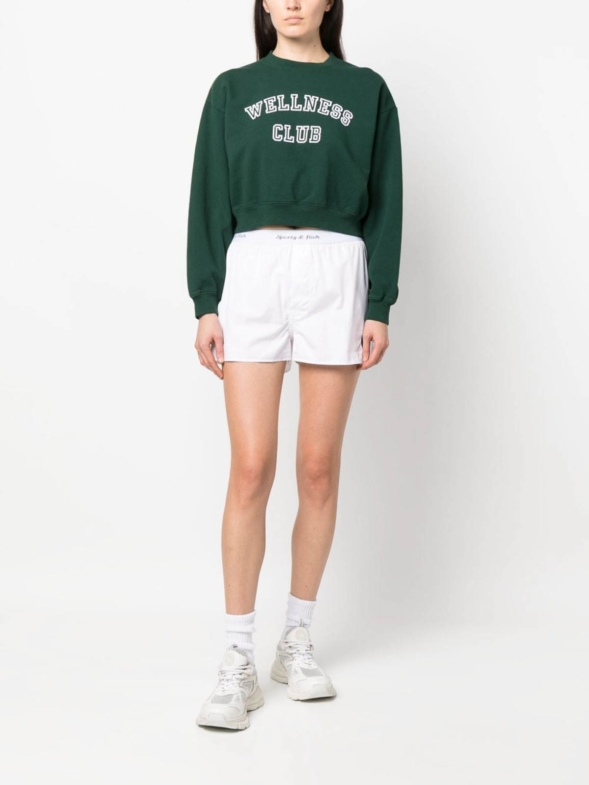 Shop Sporty And Rich Wellness Club Cropped Cotton Sweatshirt In Green