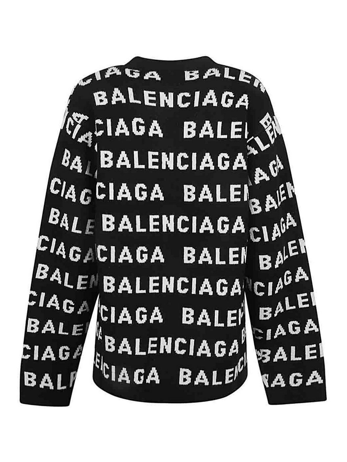 Shop Balenciaga Allover Logo Wool Cardigan In Black