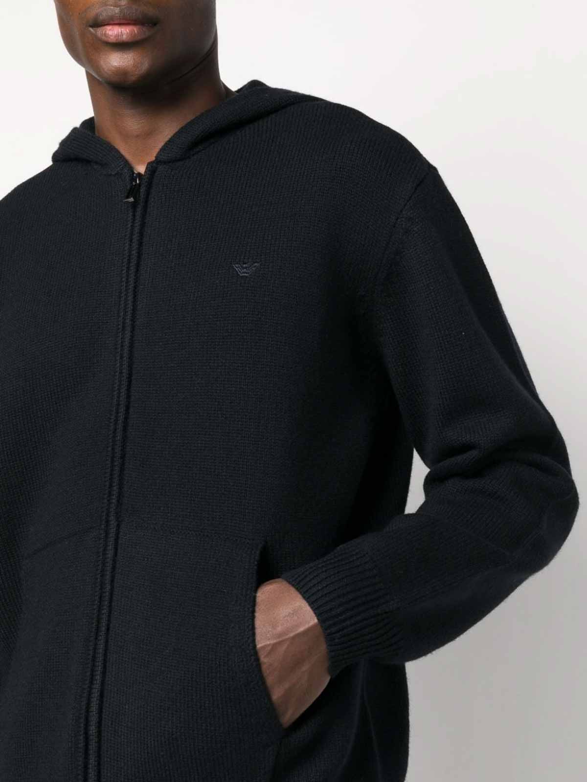 Emporio Armani Logo wool hoodie - Blue - Men|6R1MX61MNAZ0920