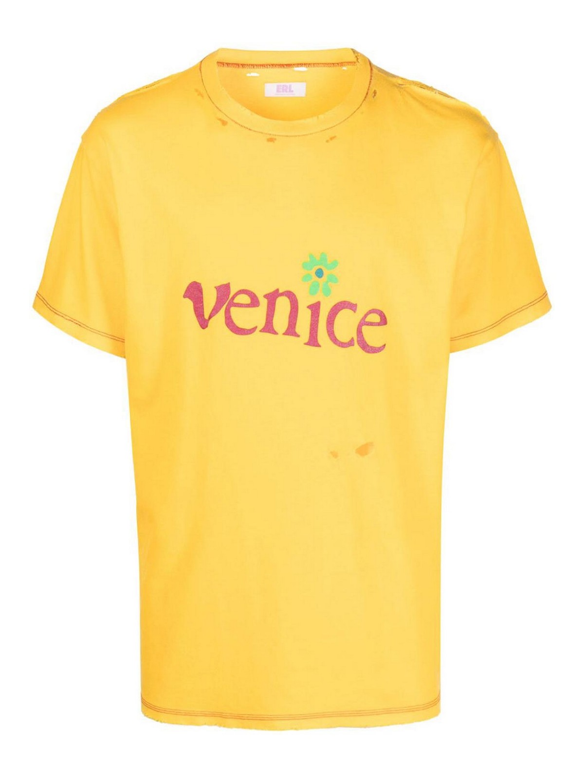 Erl Venice Cotton And Linen Blend T-shirt In Yellow