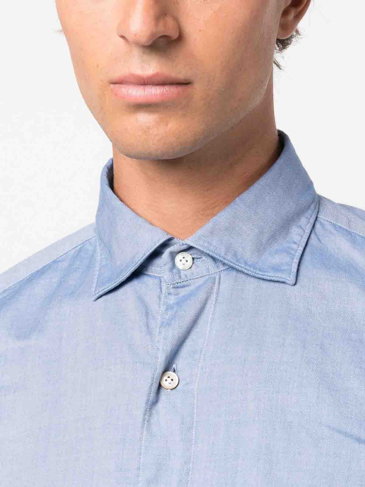 Shop Finamore 1925 Slim Fit Flannel Shirt In Blue