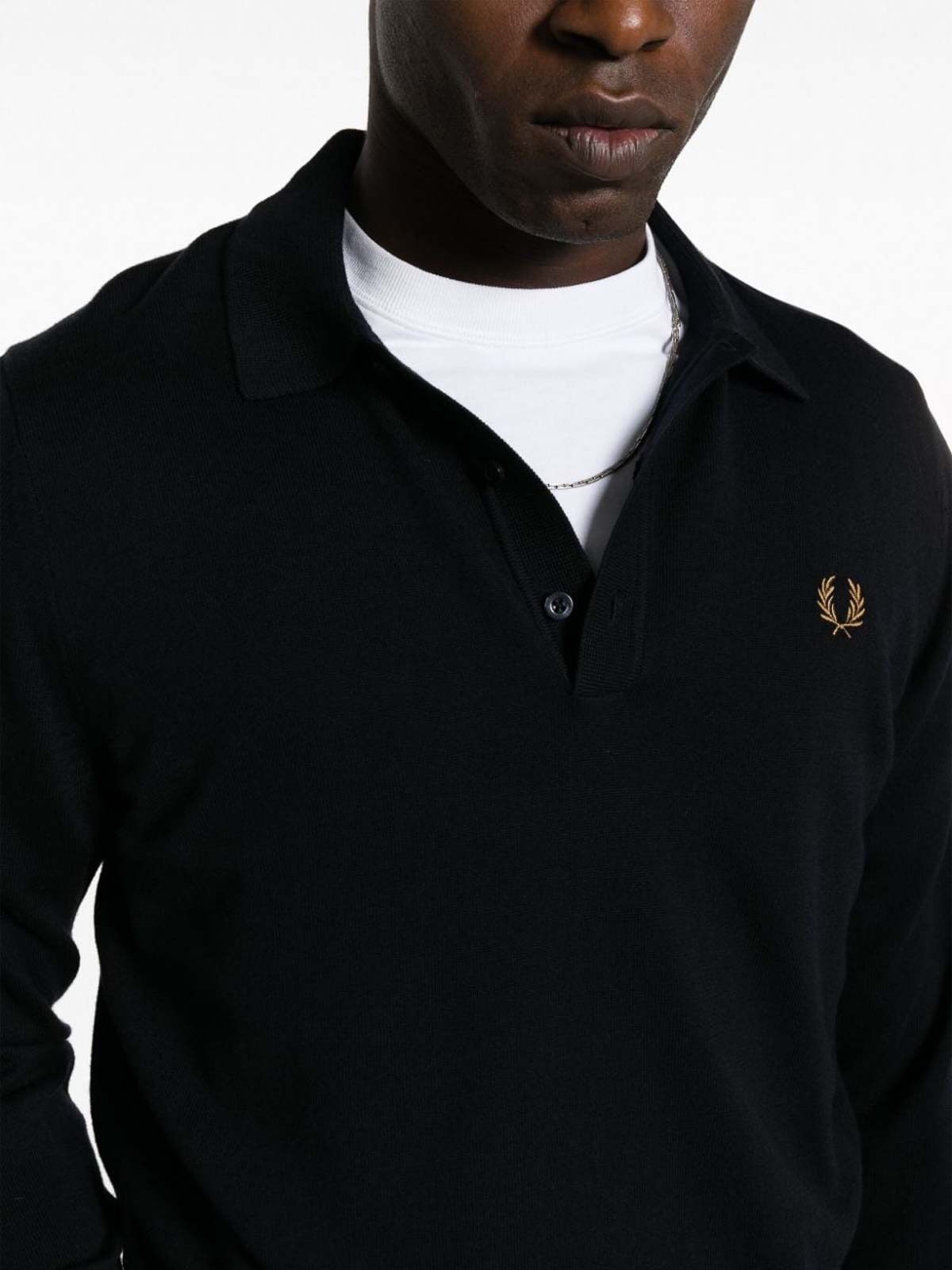 Shop Fred Perry Logo Wool Blend Polo Shirt In Blue