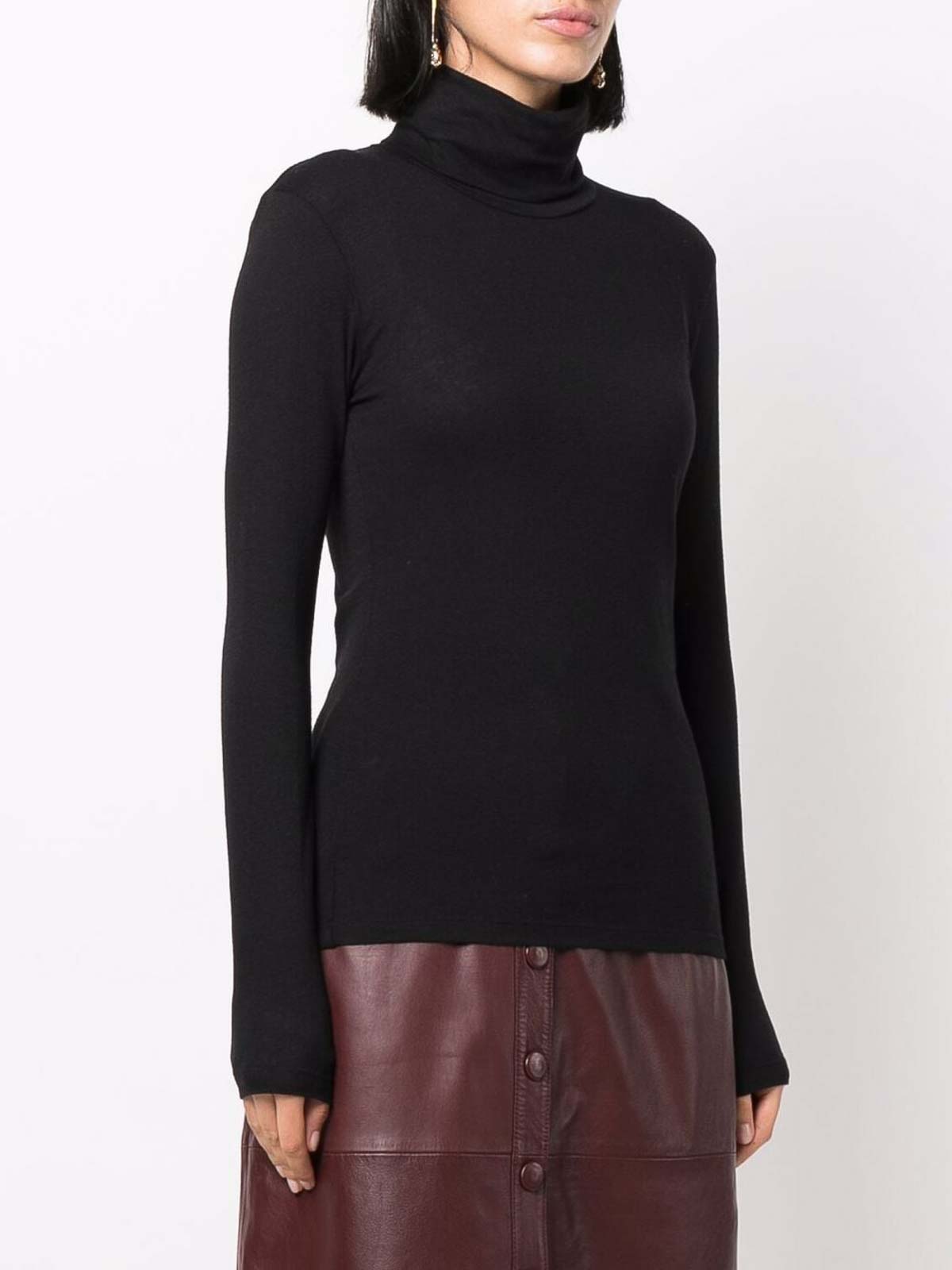 Shop Majestic Cotton And Cashmere Blend Turtleneck Sweater In Black