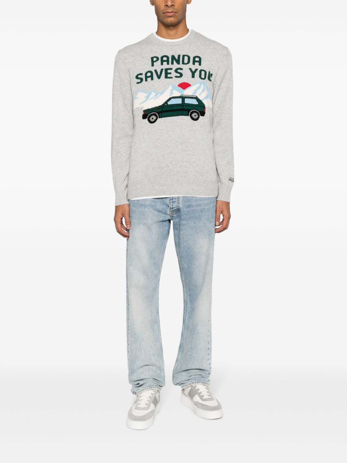 Shop Mc2 Saint Barth Panda Save Embroidery Sweater In Grey
