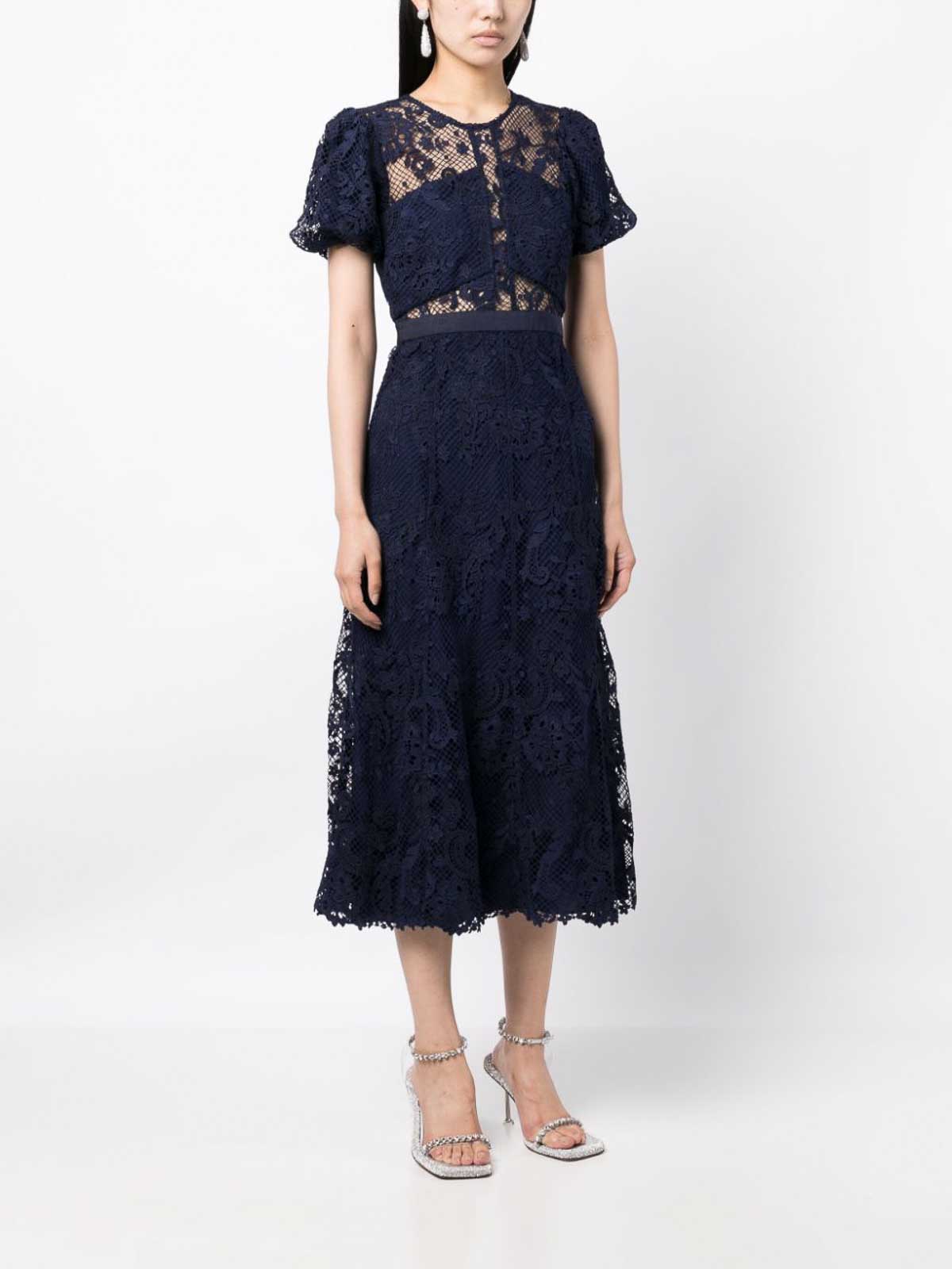 Abiti al ginocchio Self Portrait - Vestito midi in pizzo - AW23099MBNAVY