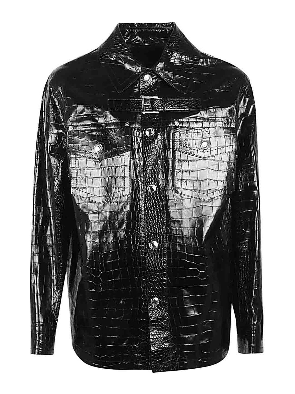 レザージャケット・コート [VERSACE] Embossed Crocodile-effect Jacket Versace Croc-Effect Leather Blouson Jacket - ShopStyle