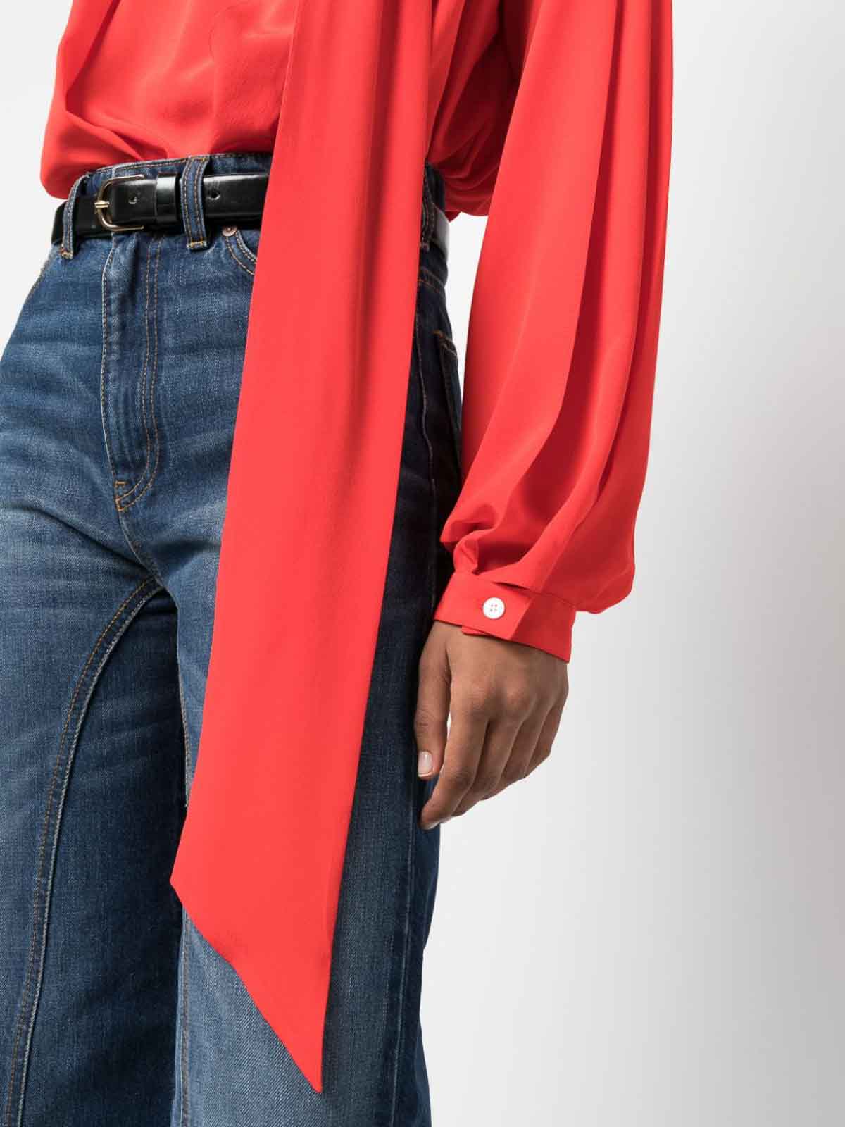 Shop Victoria Beckham Silk Scarf Neck Top In Red