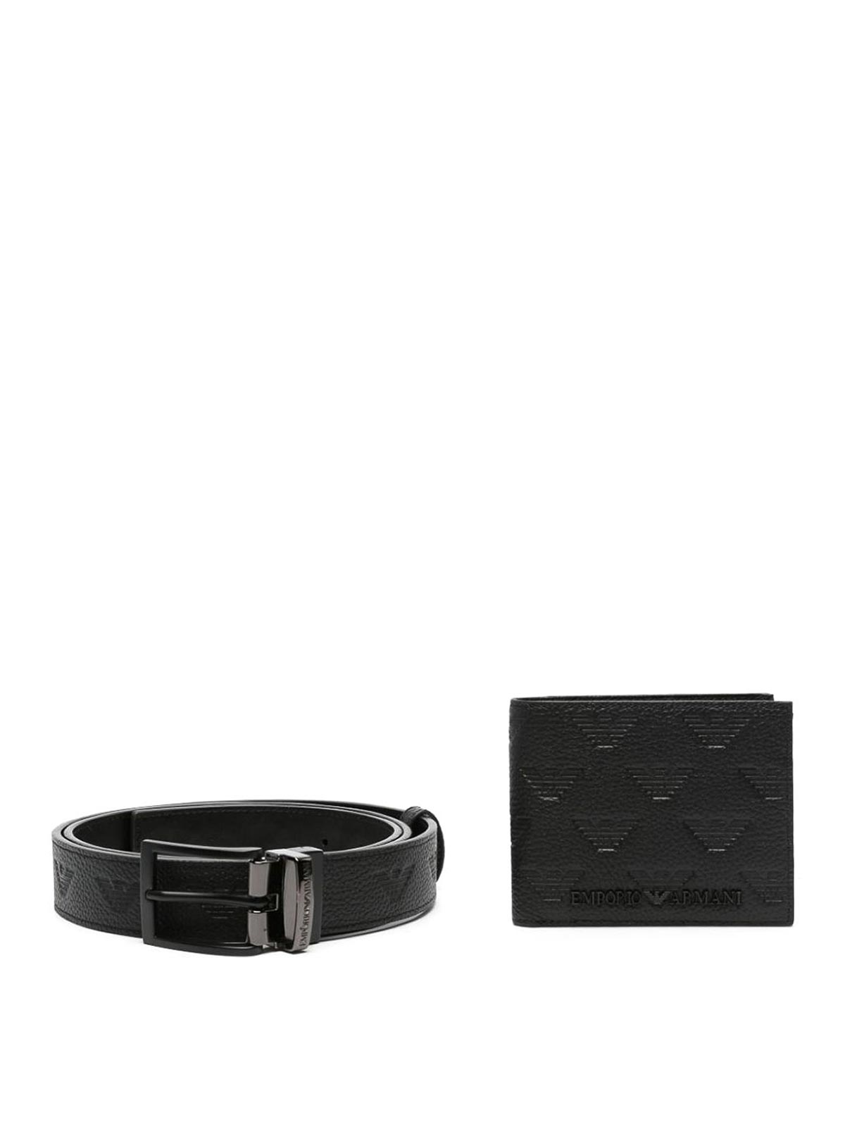 Shop Emporio Armani Belt And Wallet Leather Set In Black