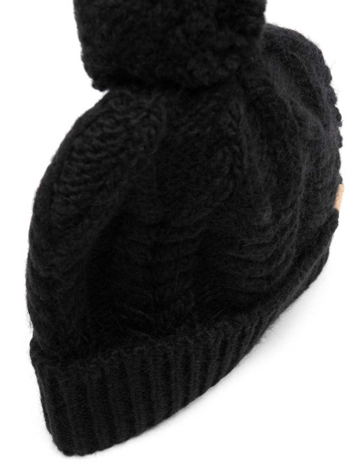 Shop Woolrich Wool Cable Pom Pom Beanie In Black