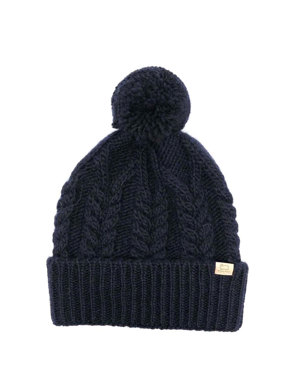 Shop Woolrich Wool Cable Pom Pom Beanie In Blue