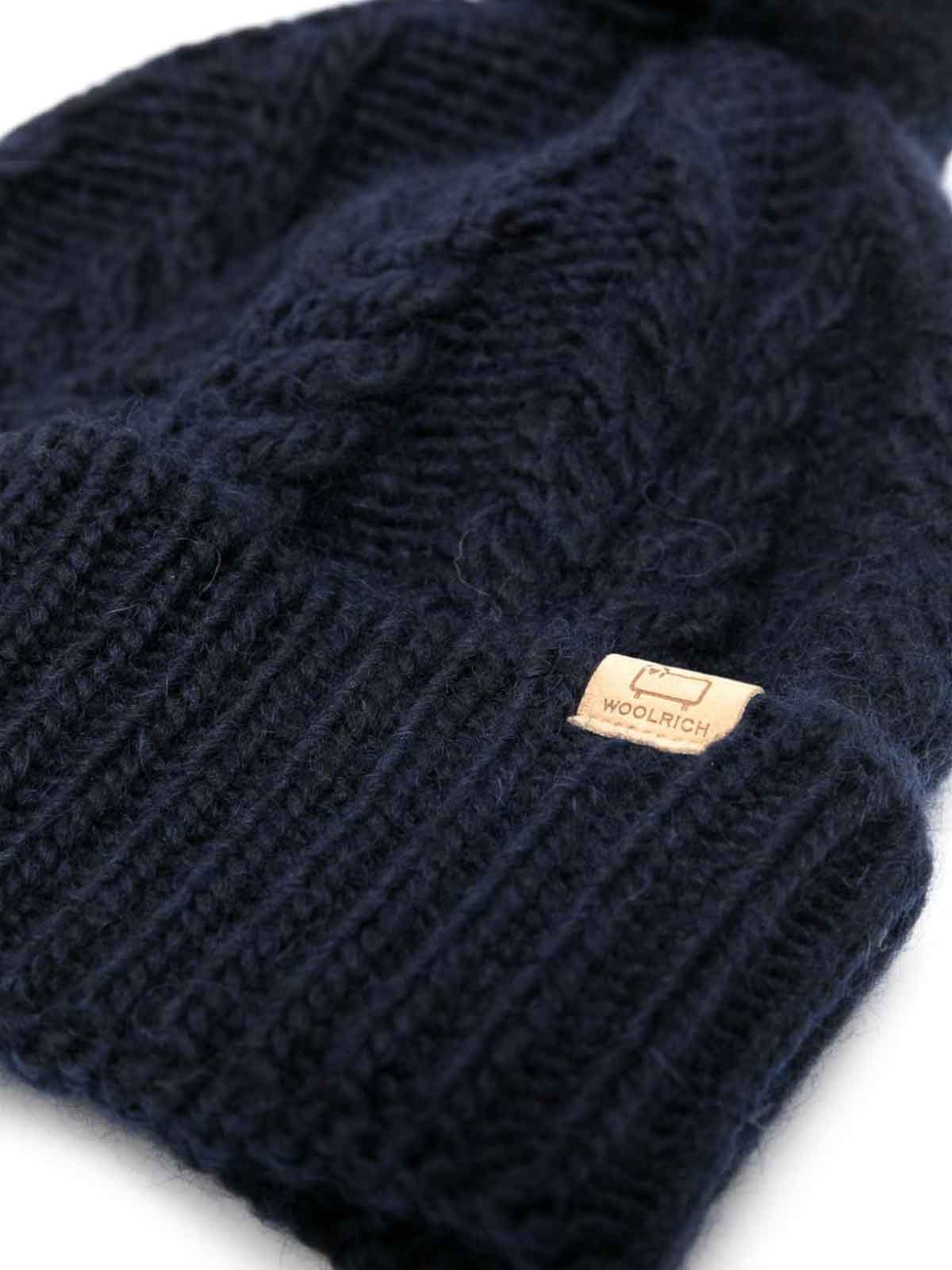 Shop Woolrich Wool Cable Pom Pom Beanie In Blue