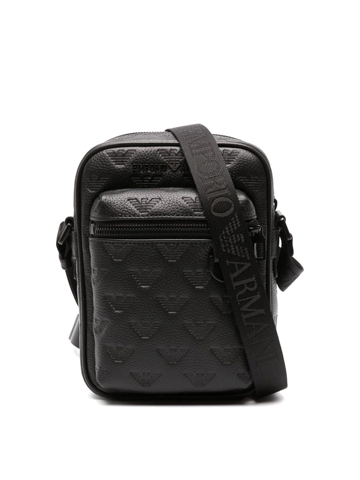 Emporio Armani Logo Leather Crossbody Bag In Negro