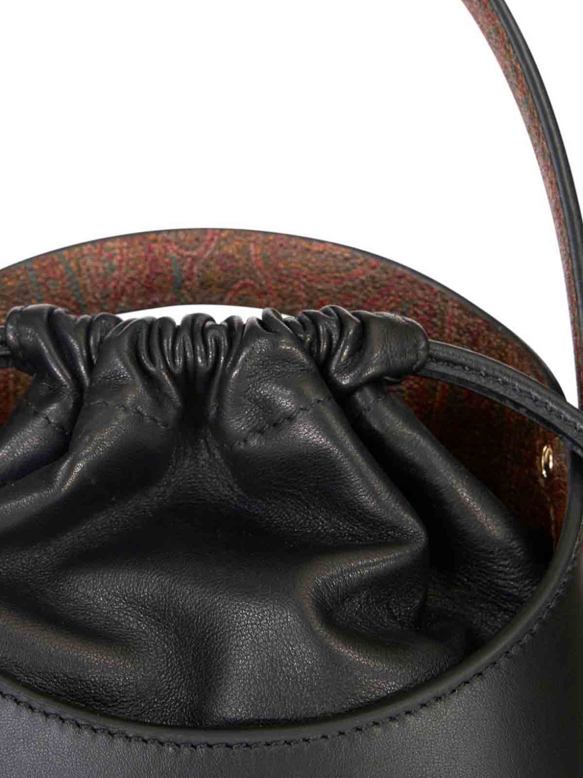 Shop Etro Saturno Mini Leather Bucket Bag In Negro