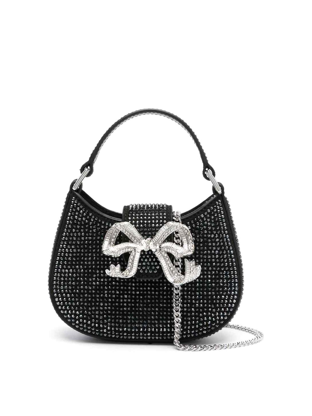 Self-Portrait - Micro Rhinestone Crescent Bow Bag - Black - 01