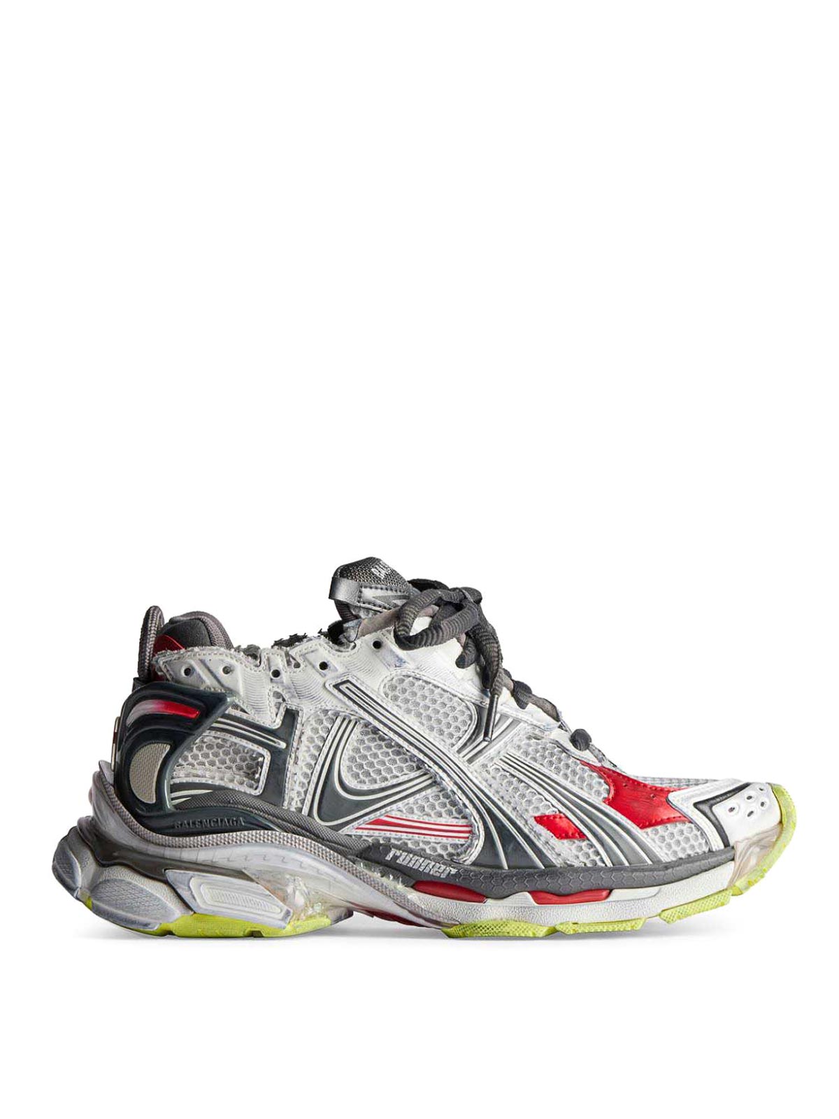Balenciaga Men's Mesh Runner Sneakers In Grey/red/fluoresc