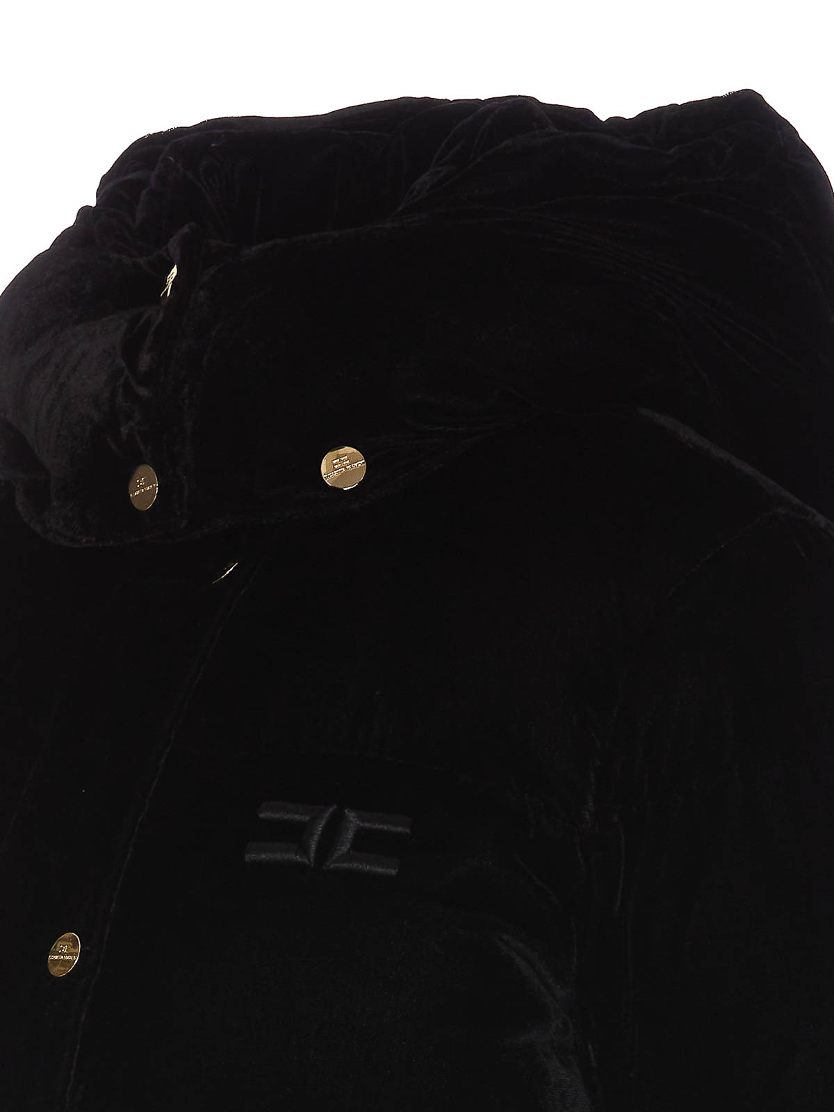 Shop Elisabetta Franchi Crop Velvet Down Jacket In Black