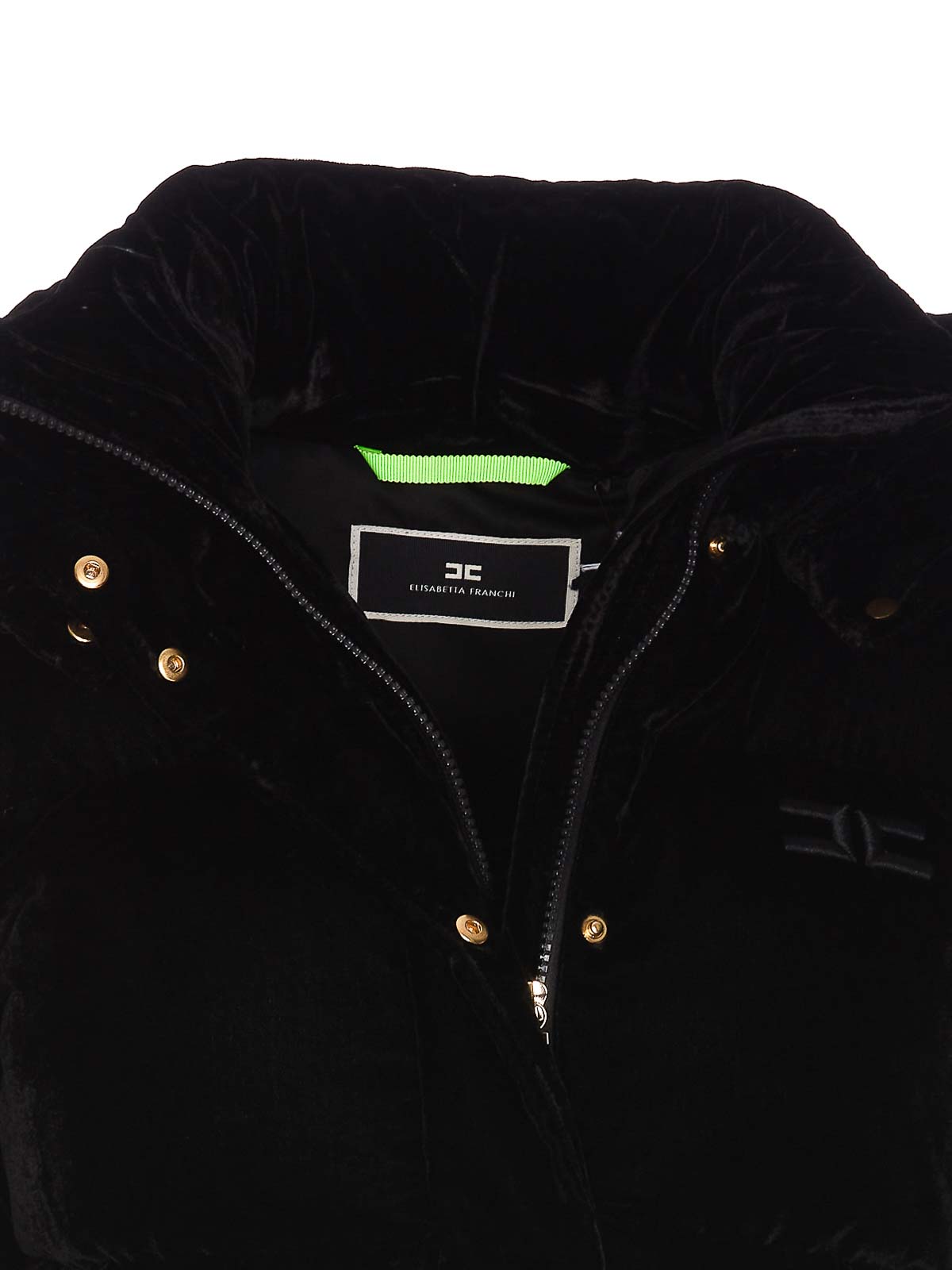 Shop Elisabetta Franchi Crop Velvet Down Jacket In Black