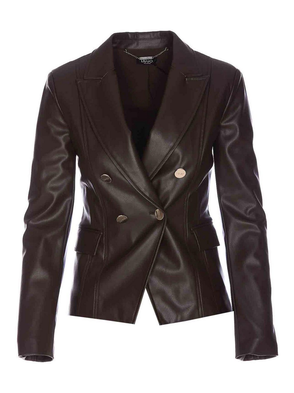 ジャケット LIU JO FAUX LEATHER CROP JACKET Liu Jo Faux Leather Cropped Jacket With Zipper In Black - 38