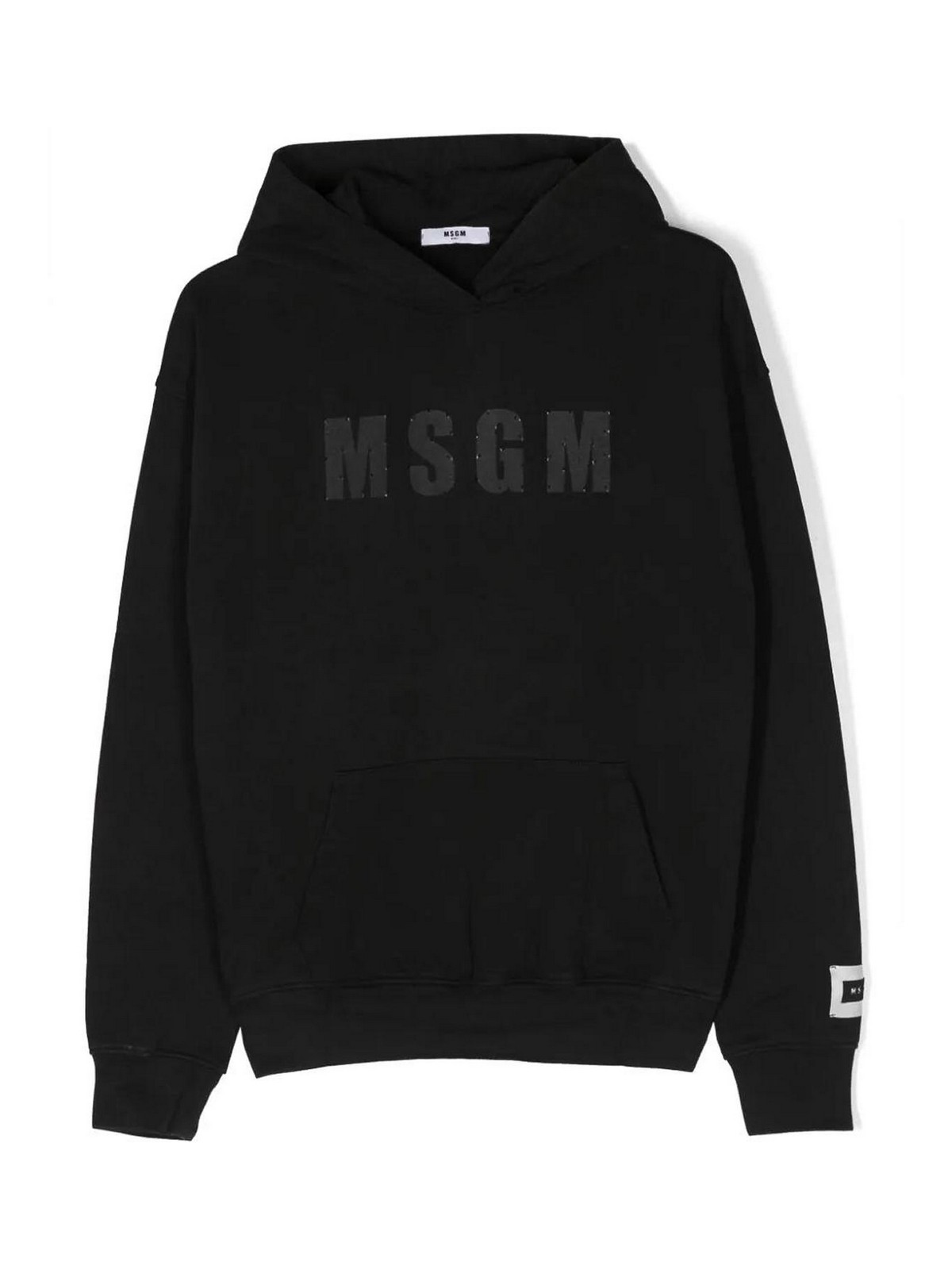 Msgm Kids' Black Hoodie With Logo And Rhinestones