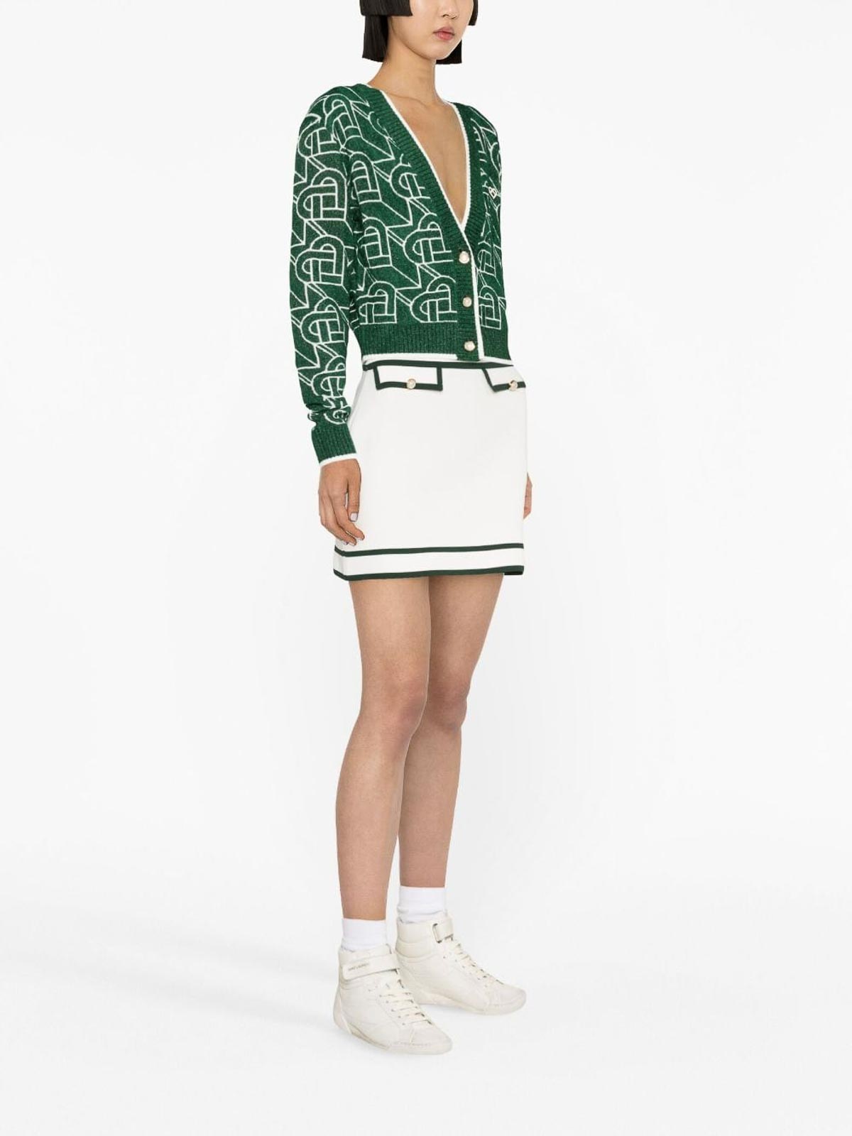 Casablanca logo-jacquard zip-up Cardigan | White | FARFETCH PH