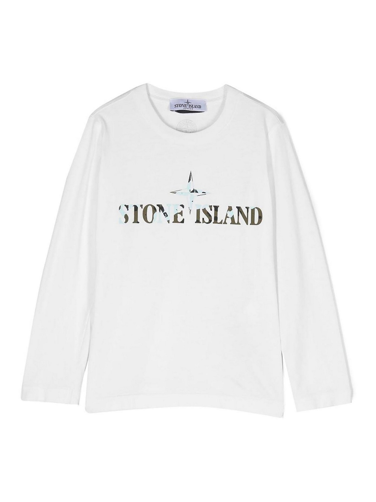 Stone Island Kids' Logo-print T-shirt In White