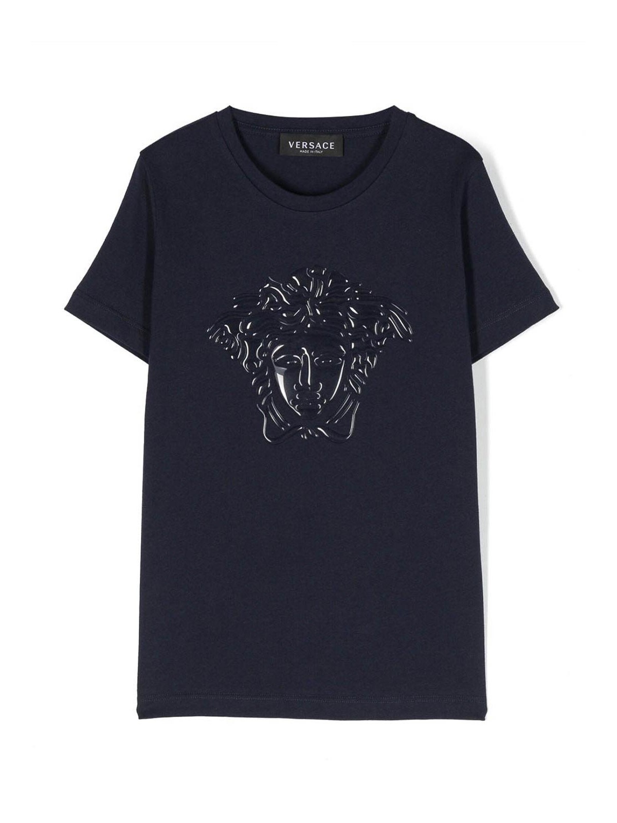 Versace Kids' Medusa Head Cotton T-shirt In Blue