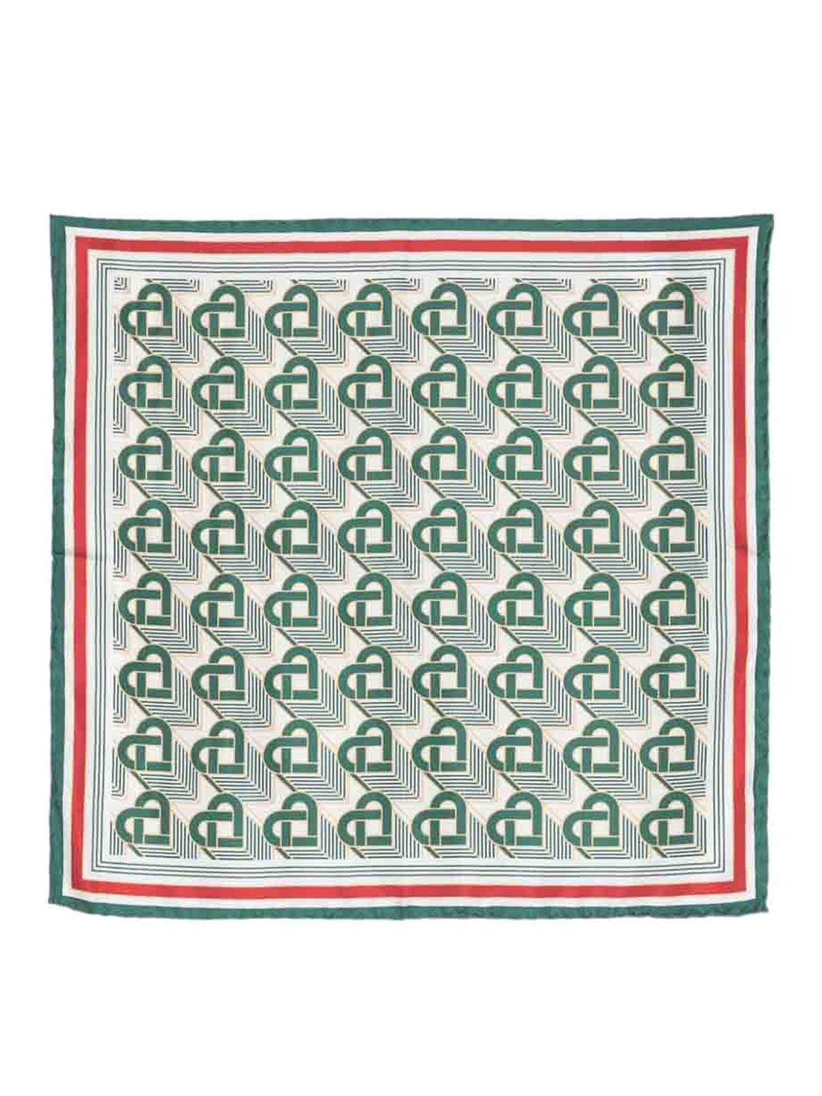 Casablanca Medium Silk Scarf - Green (Heart Monogram) - AF23-ACC-053-08